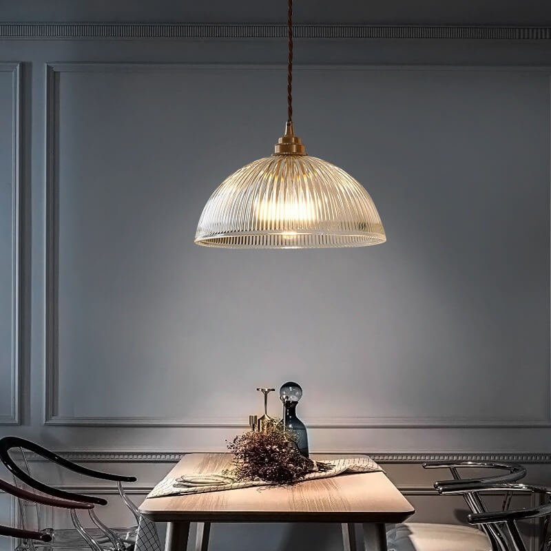 Ribbed Glass Dome Pendant Light – product view