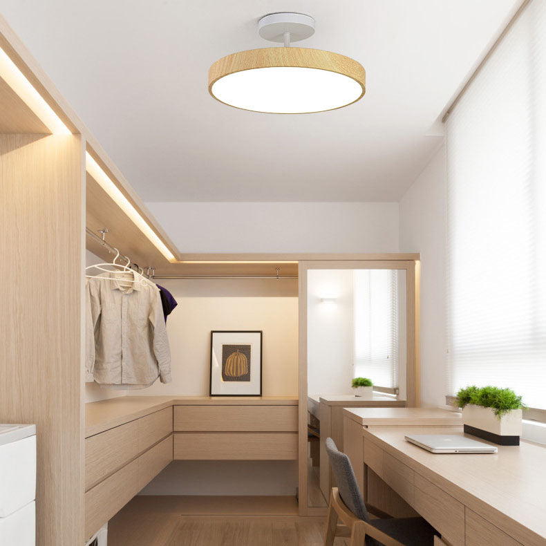 Japanese Round Wooden LED Ceiling Lamp – White light