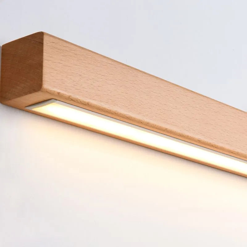 Linear Wall Lamp above Mirror with Wooden Frame – product view