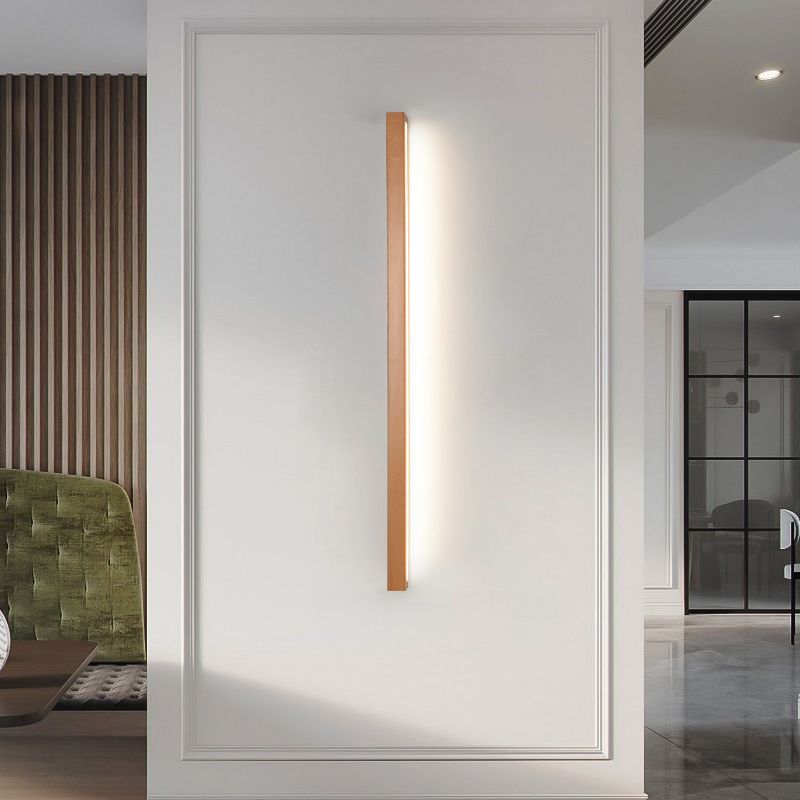 Linear Wall Lamp above Mirror with Wooden Frame – product view