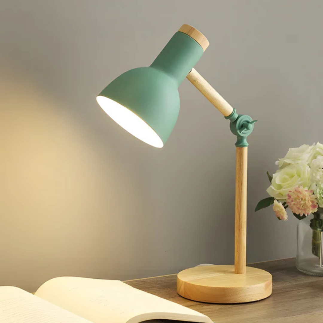 Adjustable Table Lamp Made of Wood – Mint green