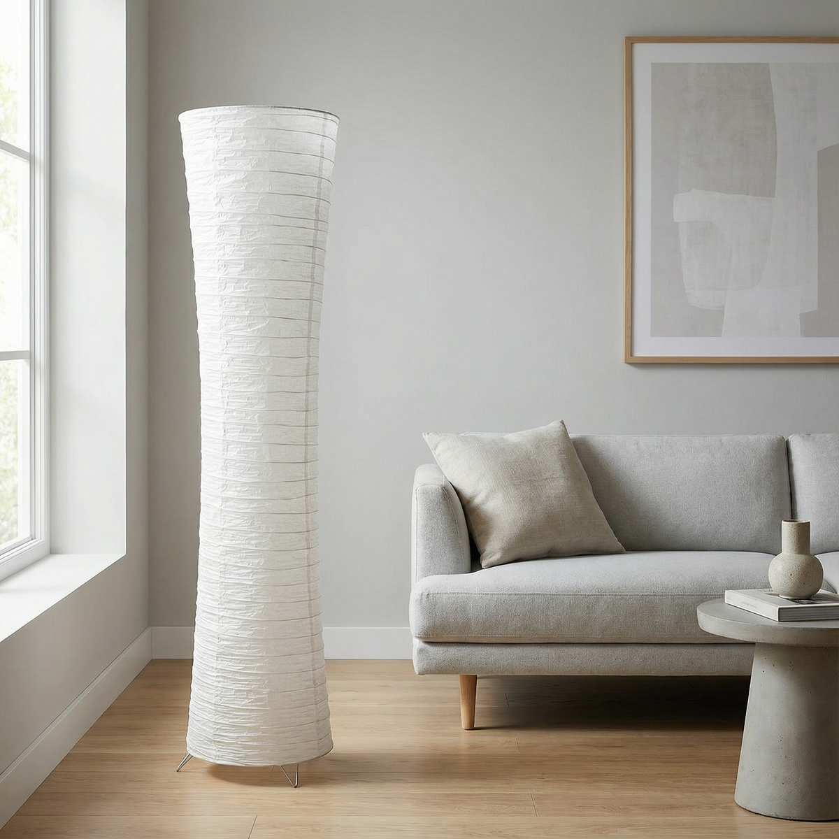 Wabi Sabi LED Floor Lamp with a Wavy Paper Shade – product view