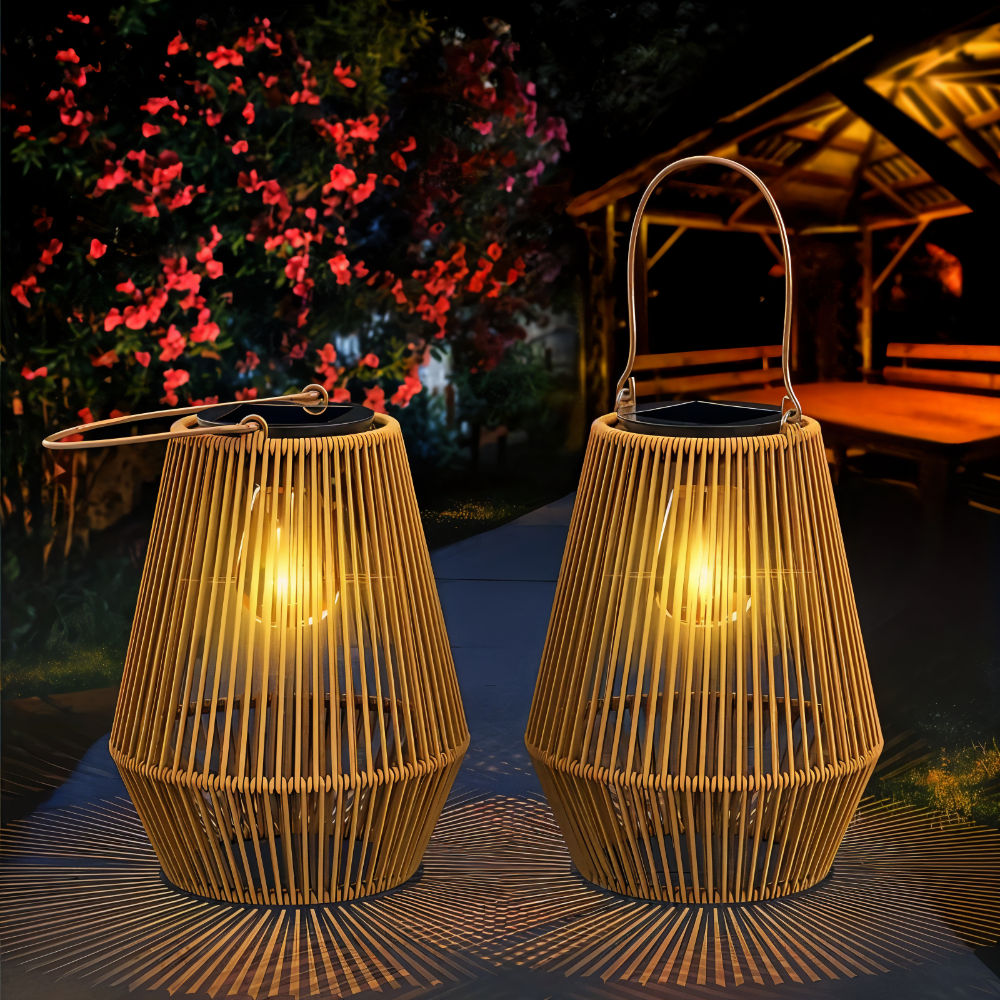 Solar Outdoor Lamp with Wicker Design – product view