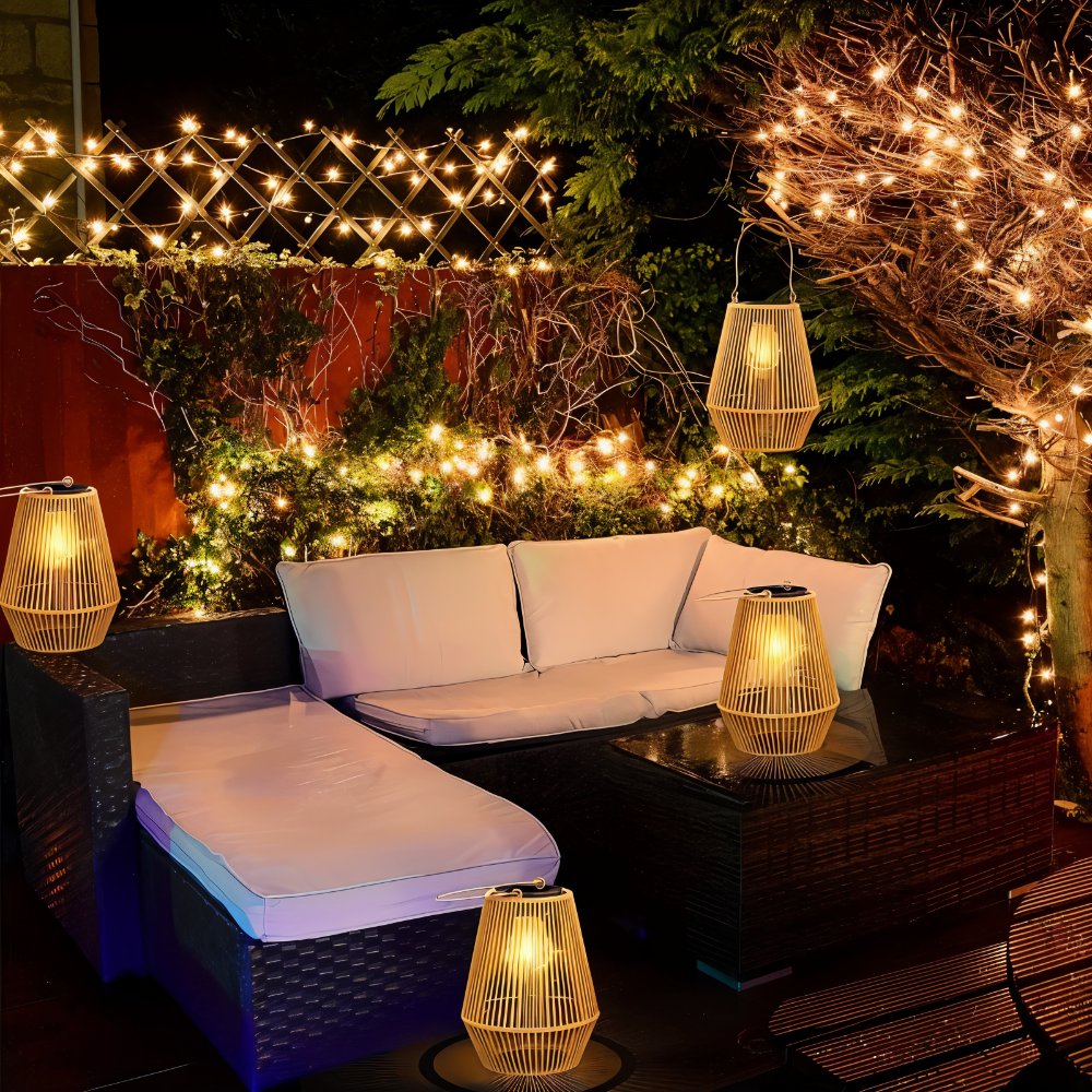 Solar Outdoor Lamp with Wicker Design – product view