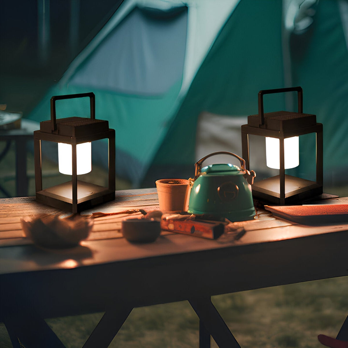 LED Garden Lantern with Metal Frame and Handle – product view