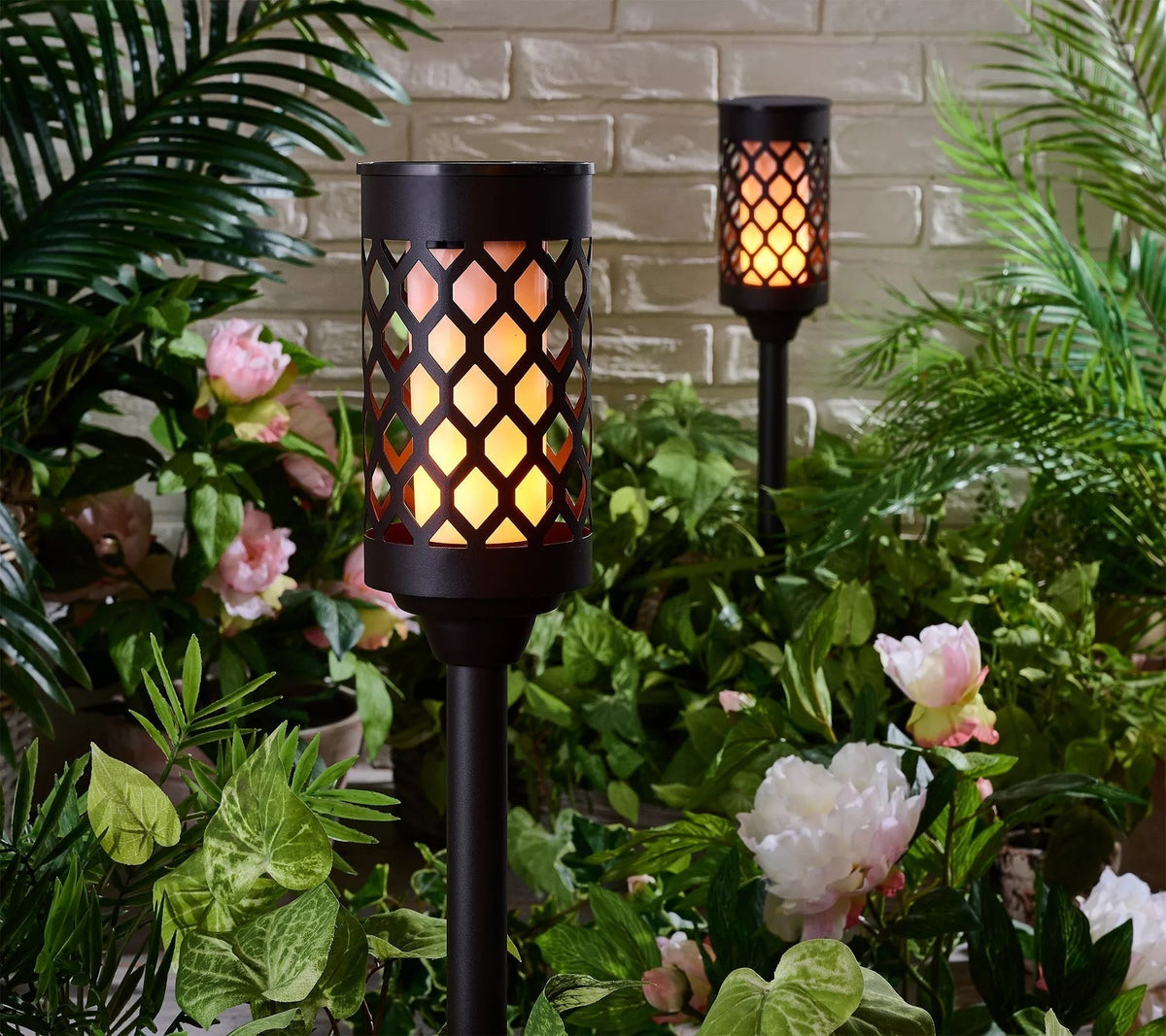 Solar Flame-Effect Garden Torches, Set of 2 – product view