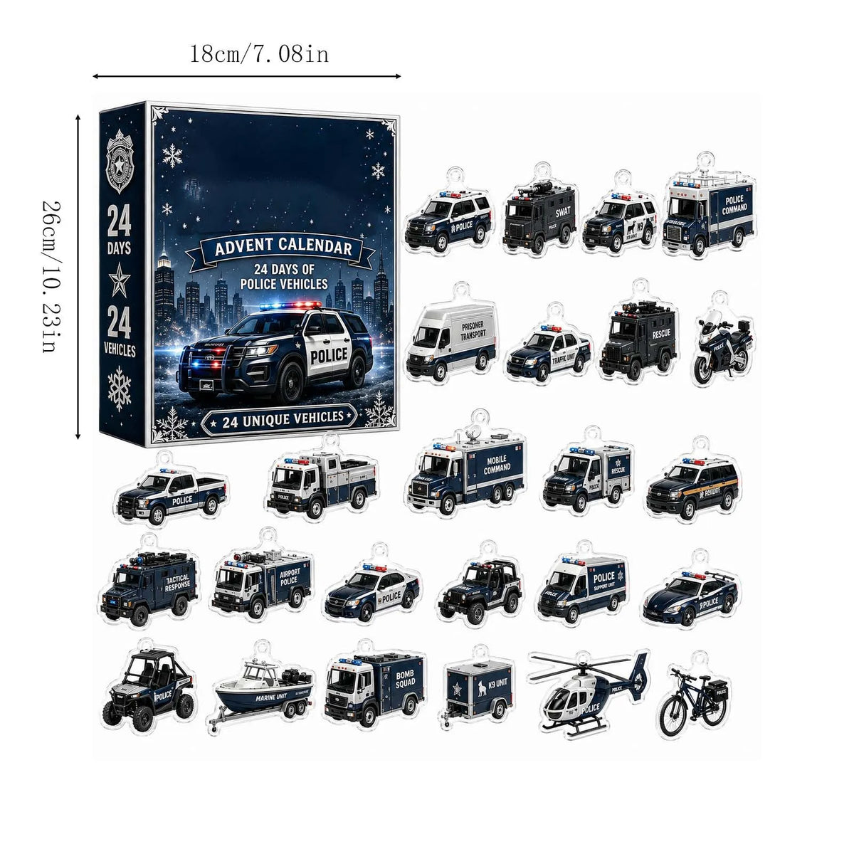 Police Car Advent Calendar 2026 with 24 Ornaments – image 3