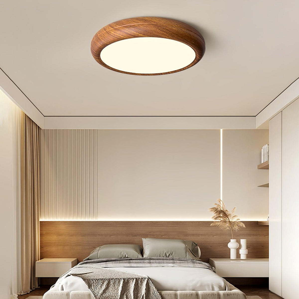 Round Ceiling Lamp with Wood Grain Effect – product view