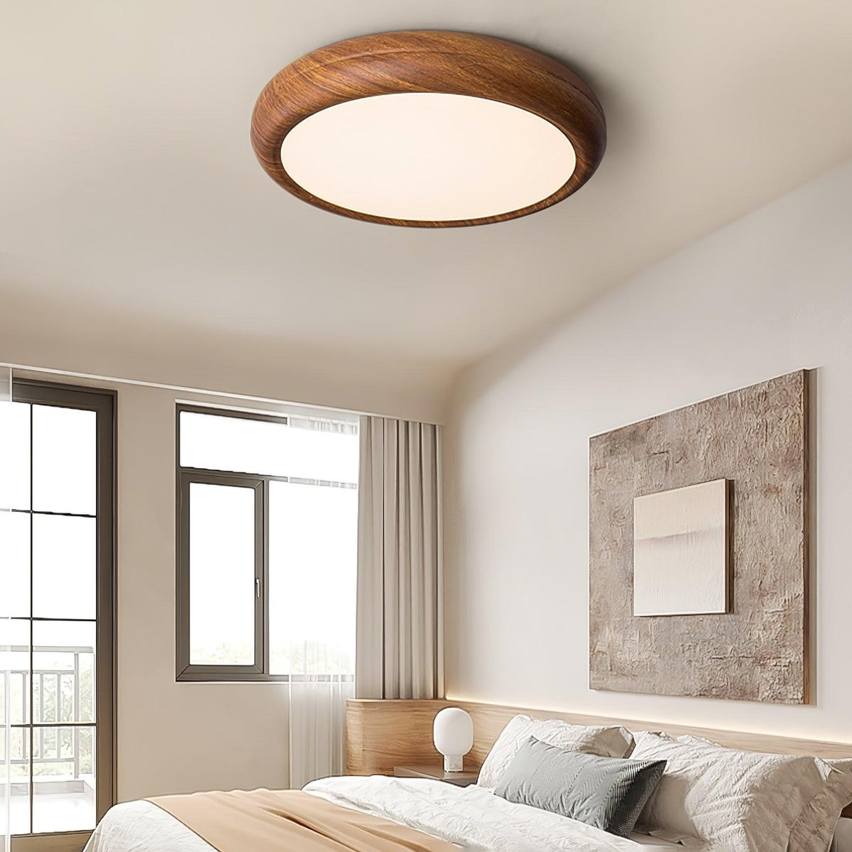 Round Ceiling Lamp with Wood Grain Effect – product view