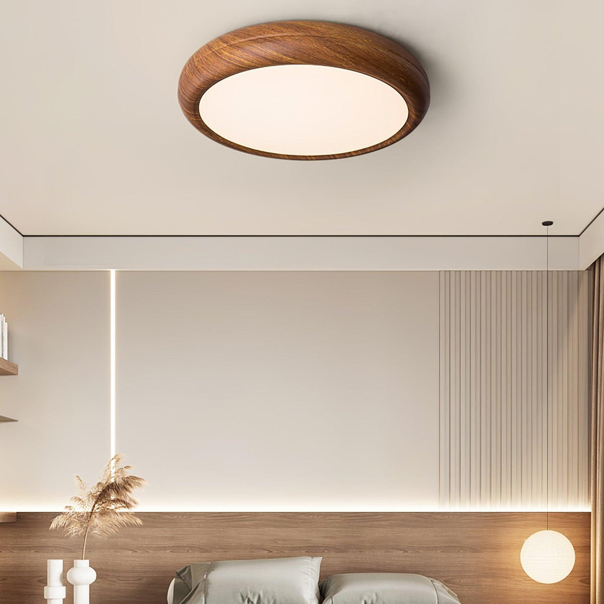 Round Ceiling Lamp with Wood Grain Effect – product view