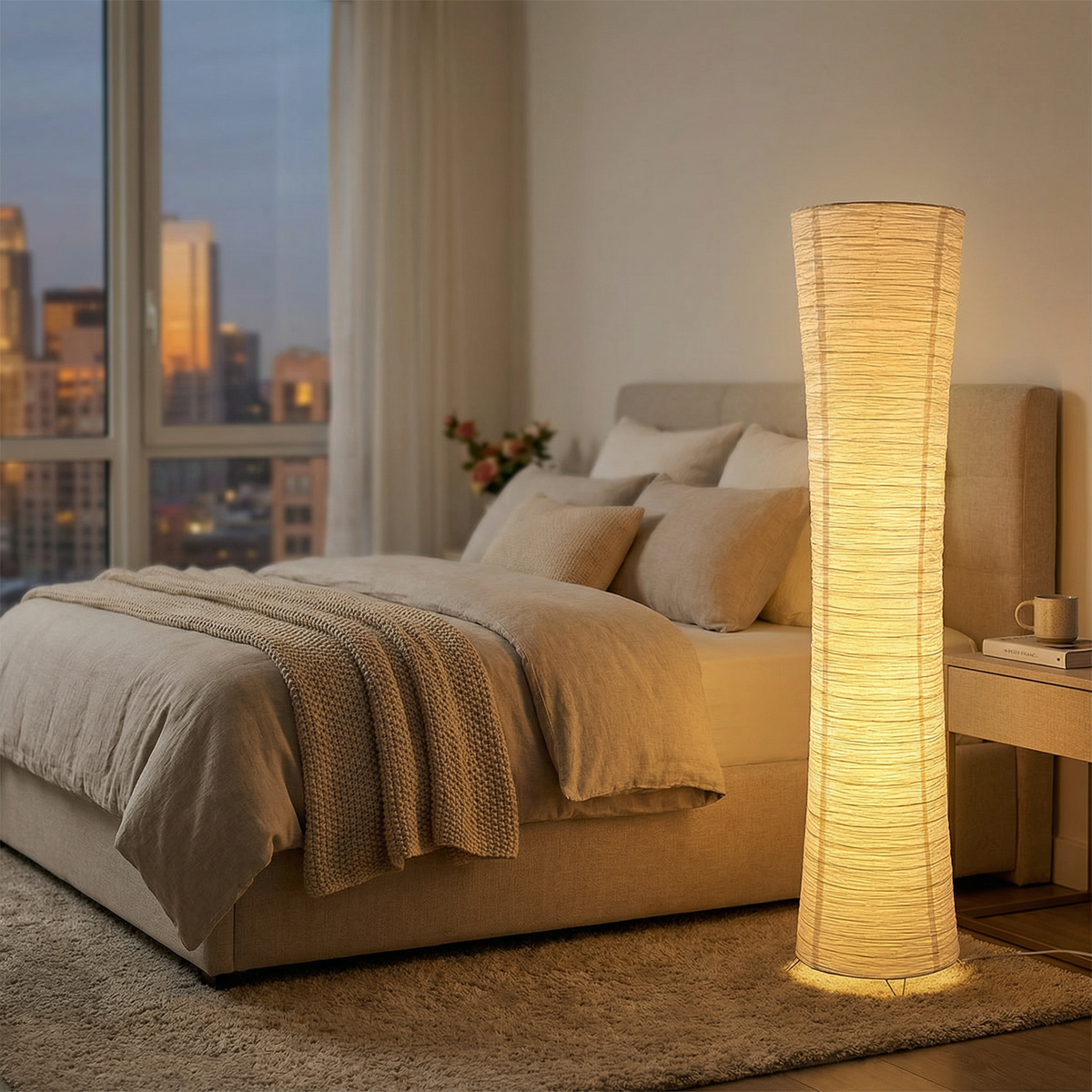 Wabi Sabi LED Floor Lamp with a Wavy Paper Shade – product view