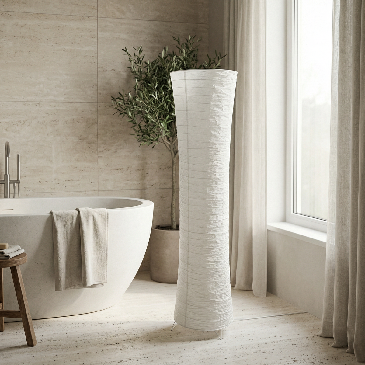 Wabi Sabi LED Floor Lamp with a Wavy Paper Shade – product view