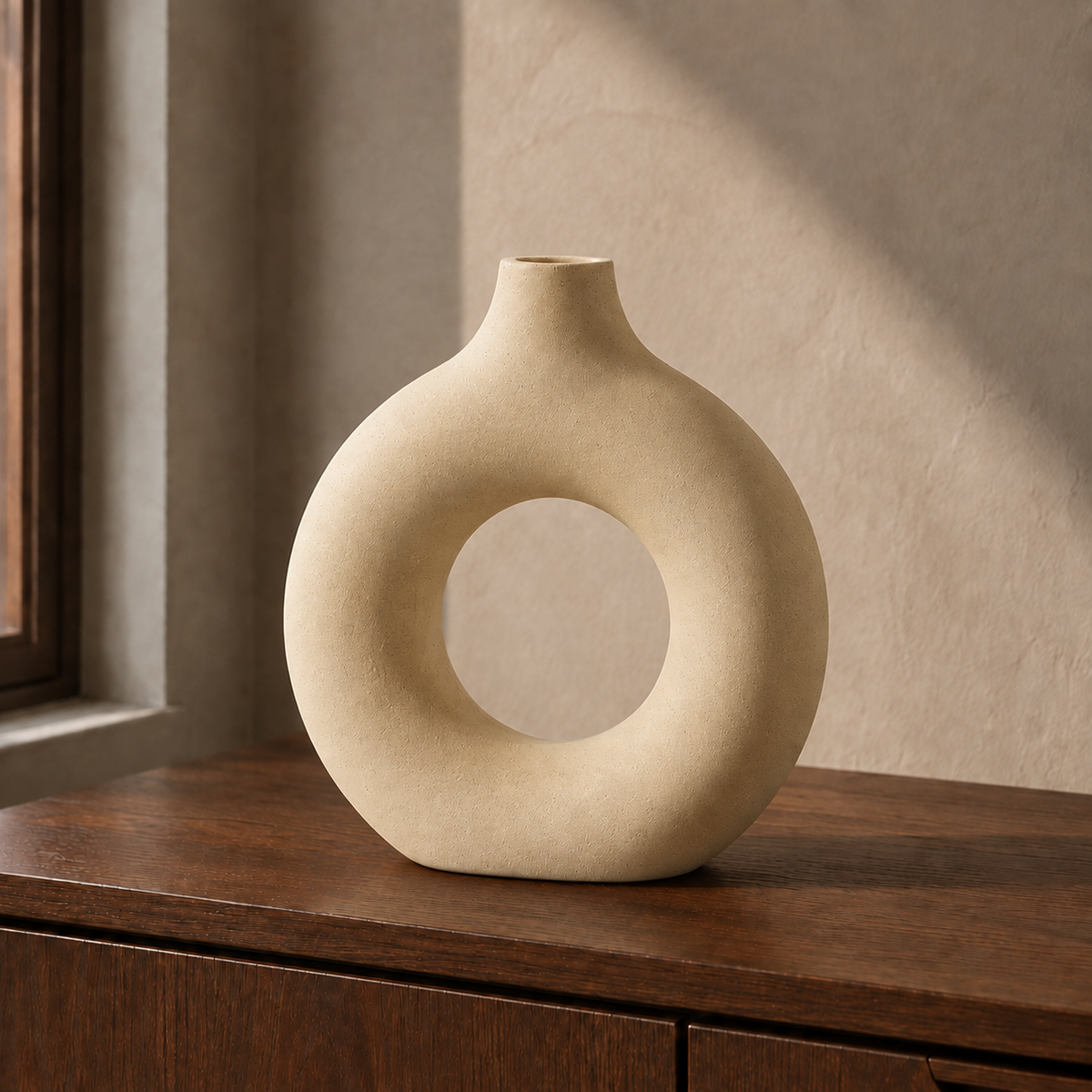 Sculptural Ring Vase - Beige