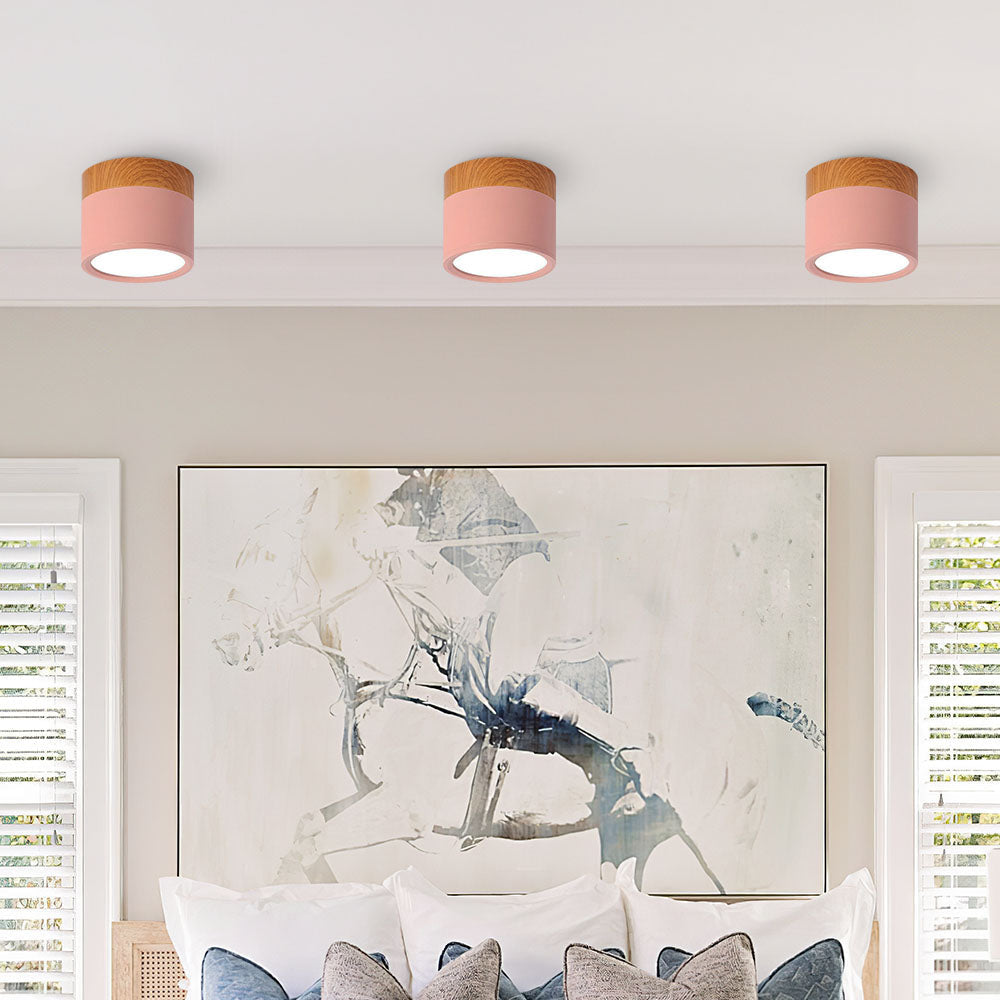 Ceiling Lamp with a Wooden Accent – Pink
