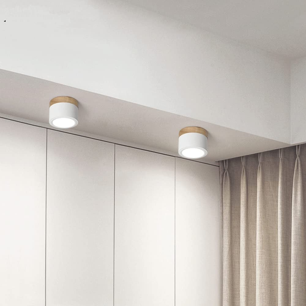 Ceiling Lamp with a Wooden Accent – White