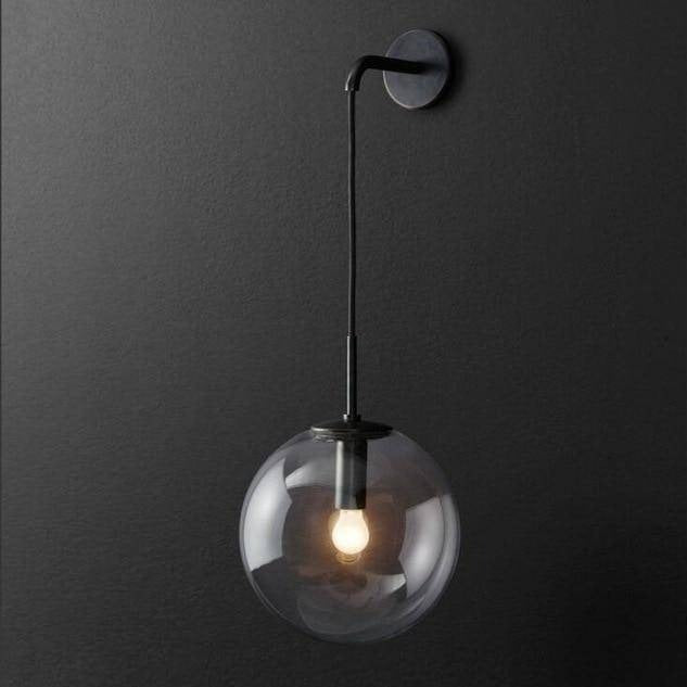 Hallway Wall Lamp with a Hanging Glass Globe – Black