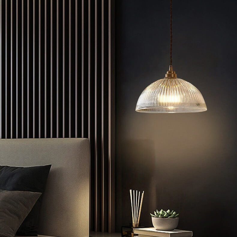 Ribbed Glass Dome Pendant Light – 20CM