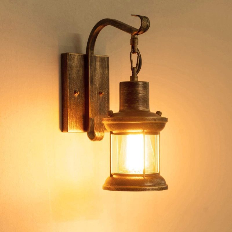 Metal Hanging Wall Lamp with Glass Shade – Brown