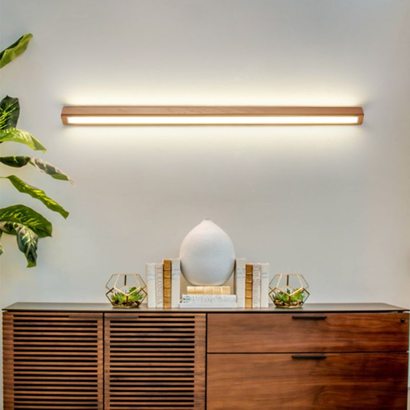 Linear Wall Lamp above Mirror with Wooden Frame – product view