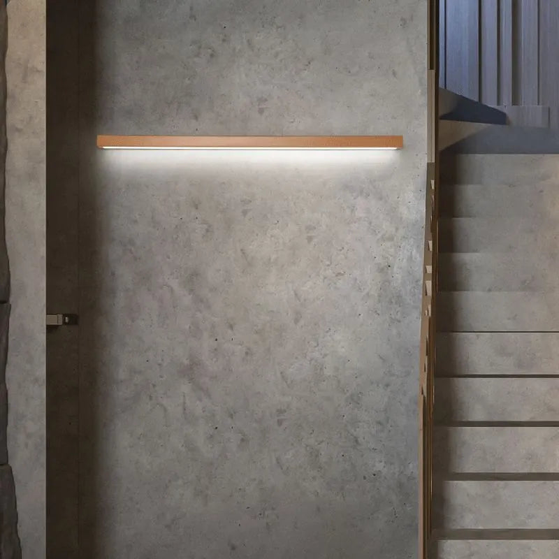 Linear Wall Lamp above Mirror with Wooden Frame – product view