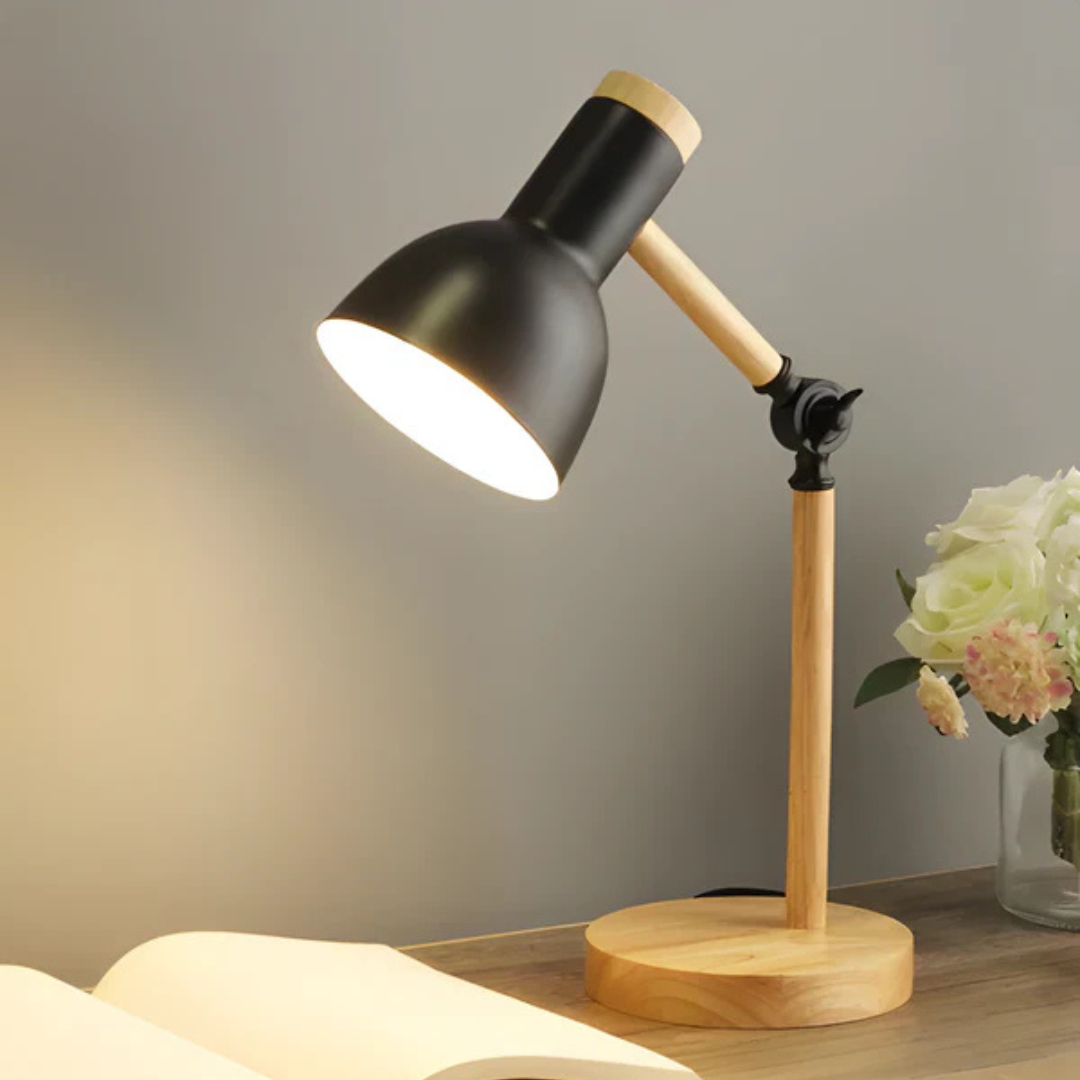 Adjustable Table Lamp Made of Wood – Black