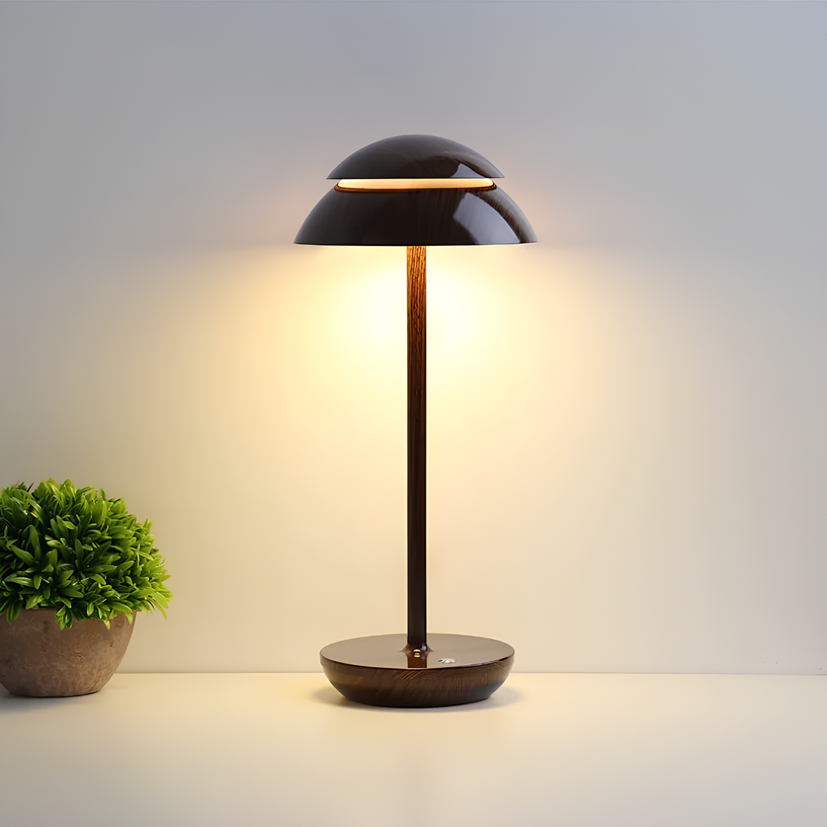 Dimmable Scandinavian Wireless Aluminum Table Lamp – Walnut