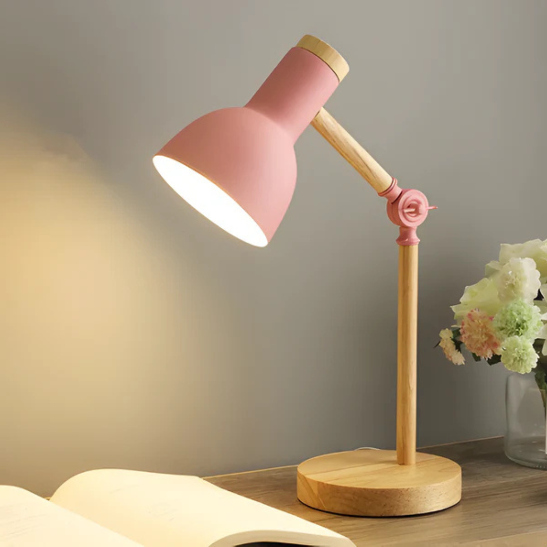 Adjustable Table Lamp Made of Wood – Pink