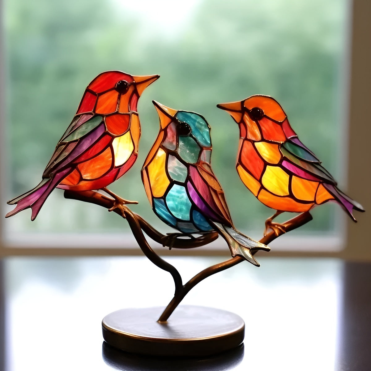 Aviary Stained Glass Bird Ornament