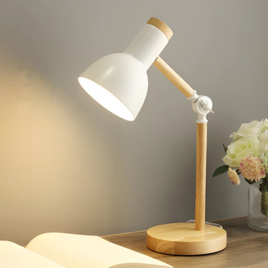 Adjustable Table Lamp Made of Wood – White