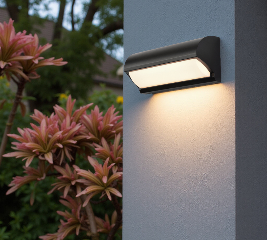 Outdoor Black Finish LED Wall Lamp – Black - L 25 cm (9.8") × H 9 cm (3.5") × 11 cm (4.3")