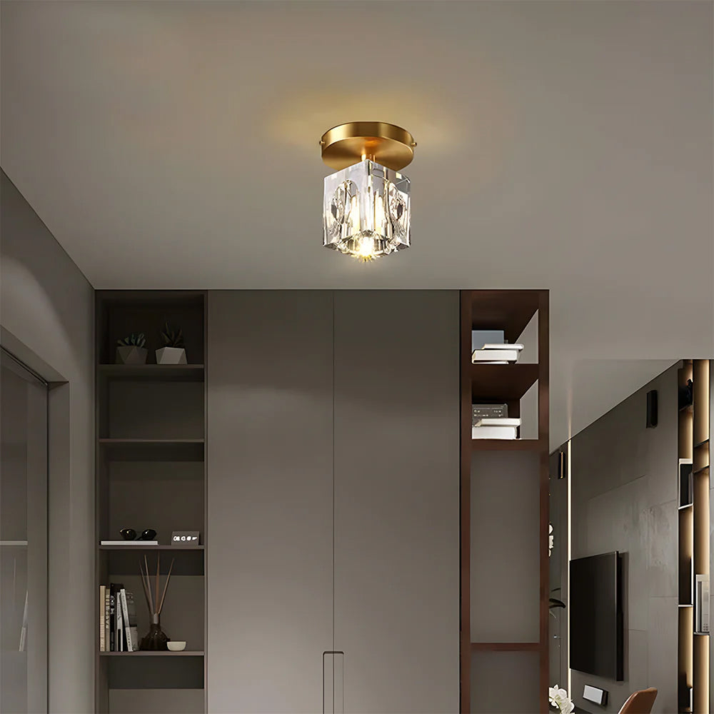 Geometric Crystal Ceiling Lamp – Gold