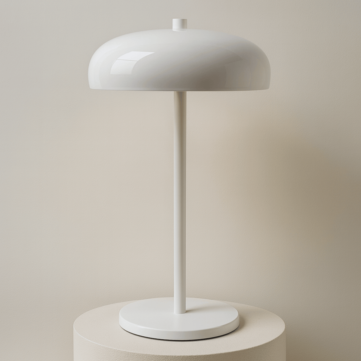 Table Light with Dome Shade and Round Base – White