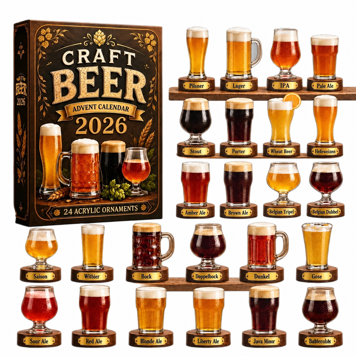 Beer Mug Advent Calendar 2026 with 24 Mini Ornaments – Brown – image 1