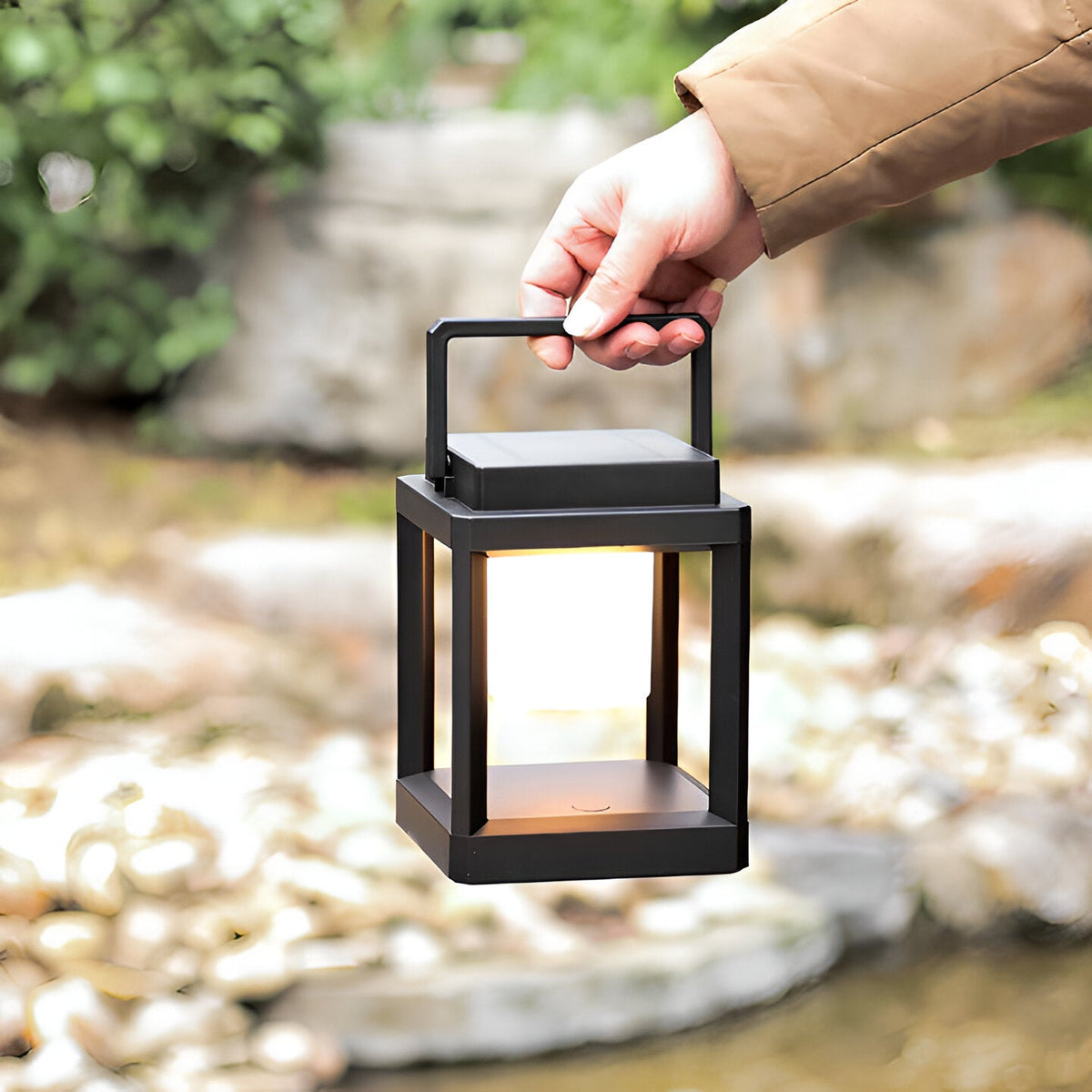LED Garden Lantern with Metal Frame and Handle – product view