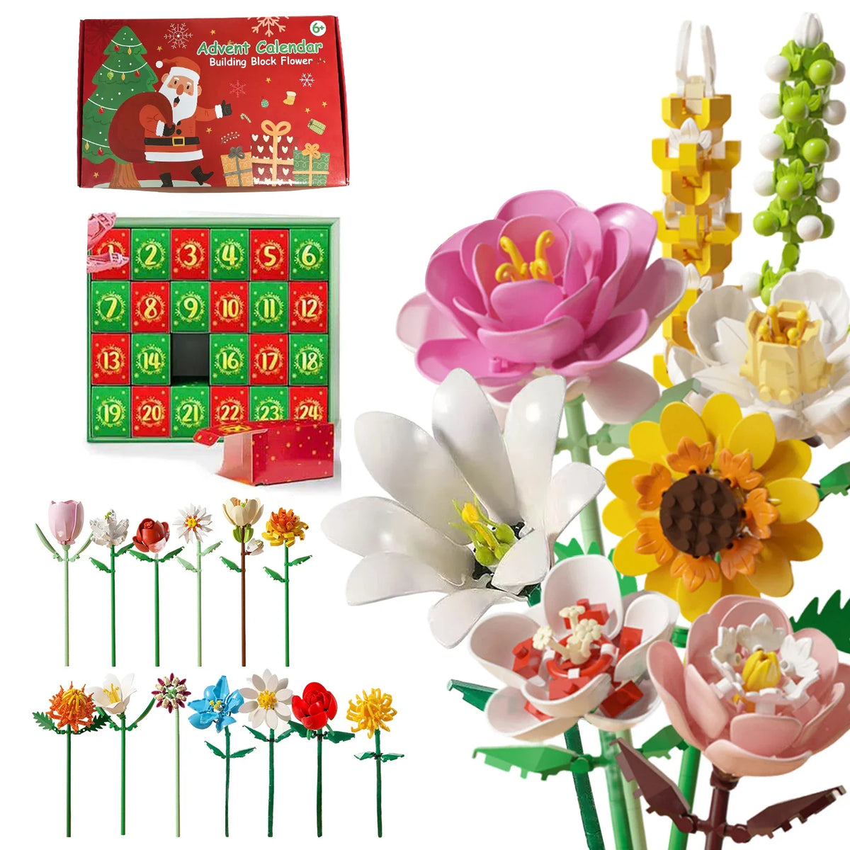 Flower Building Block Advent Calendar 2026 with 24 Builds – Flower Bouquet, One Size – image 1