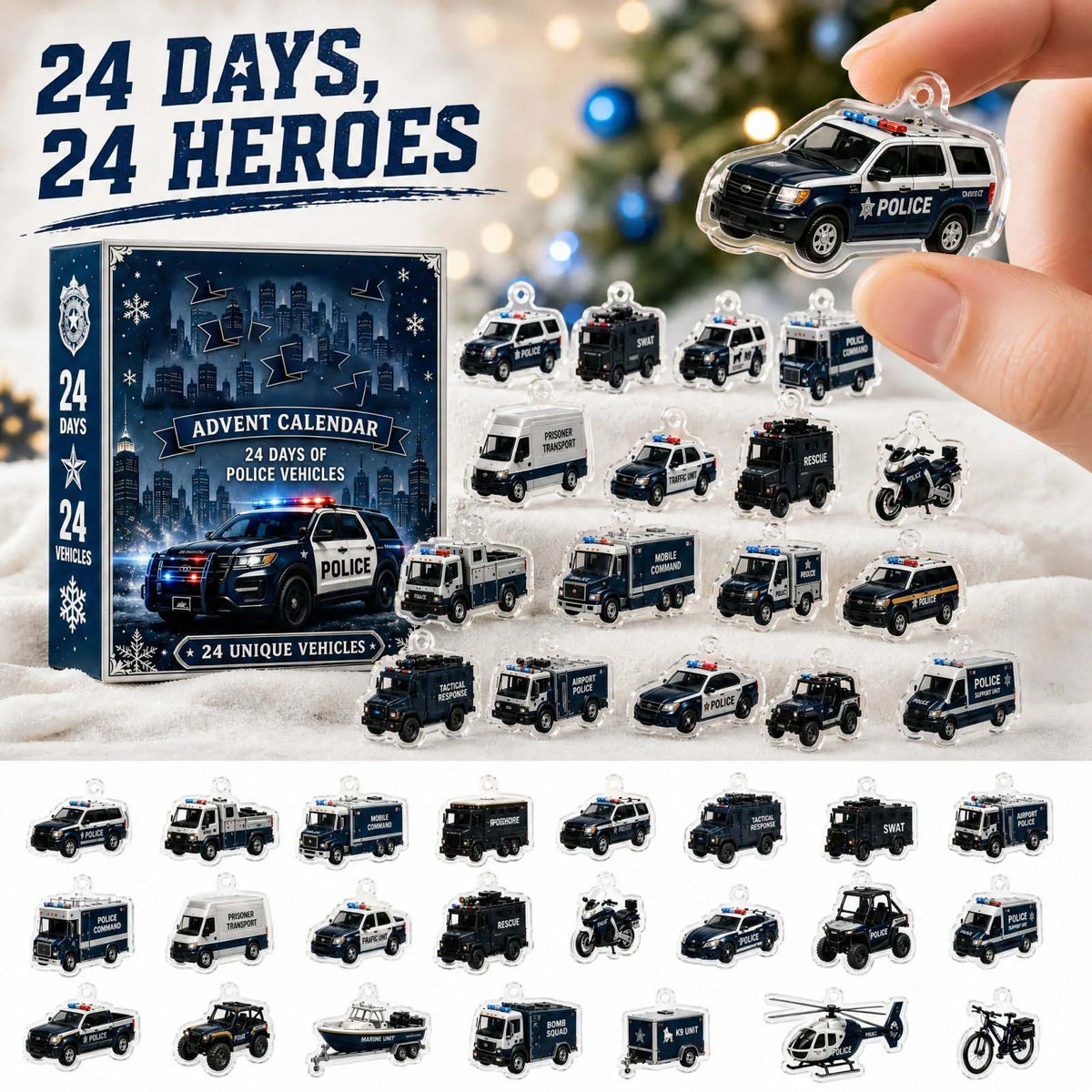 Police Car Advent Calendar 2026 with 24 Ornaments – image 2