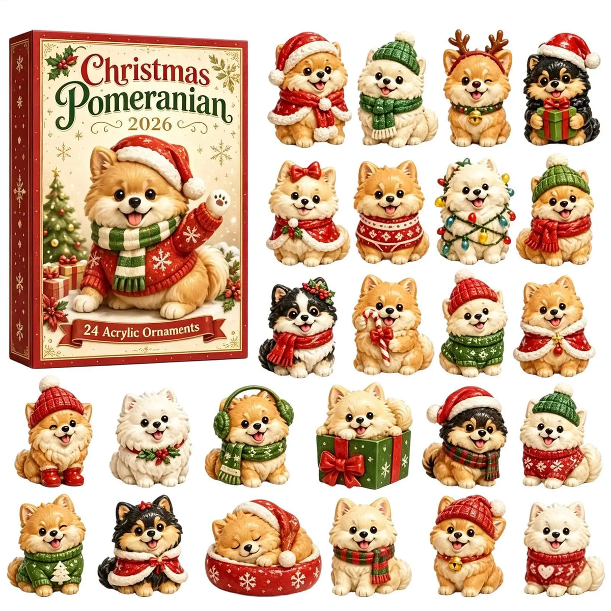 Pomeranian Advent Calendar 2026 with 24 Dog Ornaments – image 1