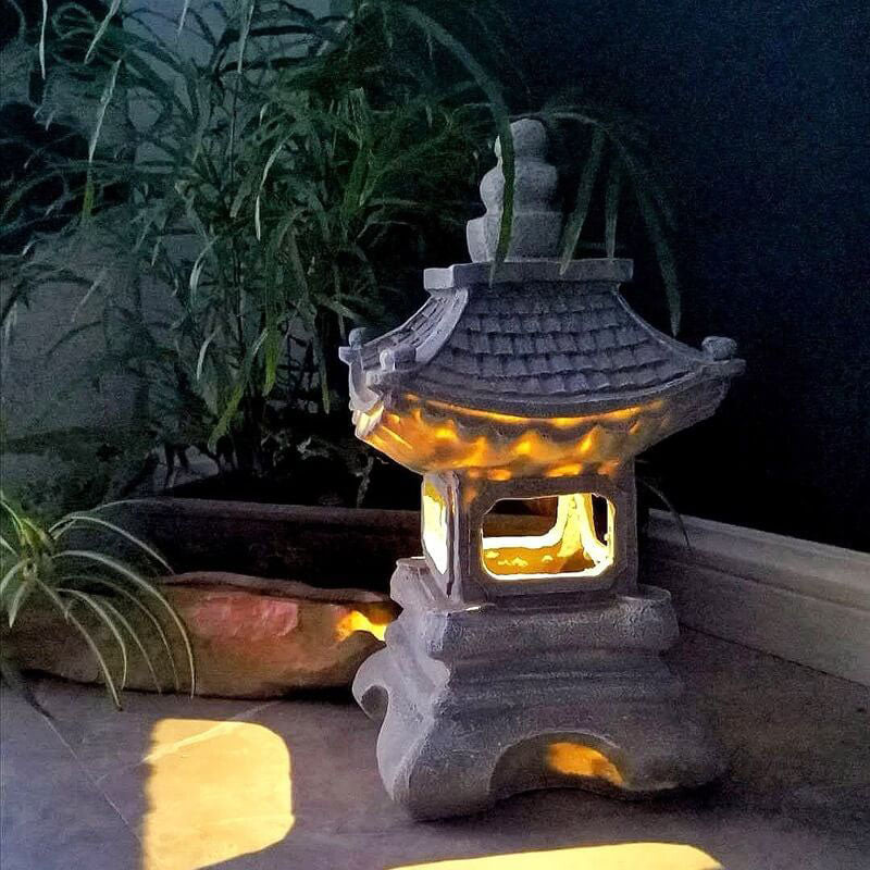 Solar LED Garden Lamp in Zen Pagoda Style – Sunny - 17 cm (W) × 34 cm (H) (6.7" × 13.4")
