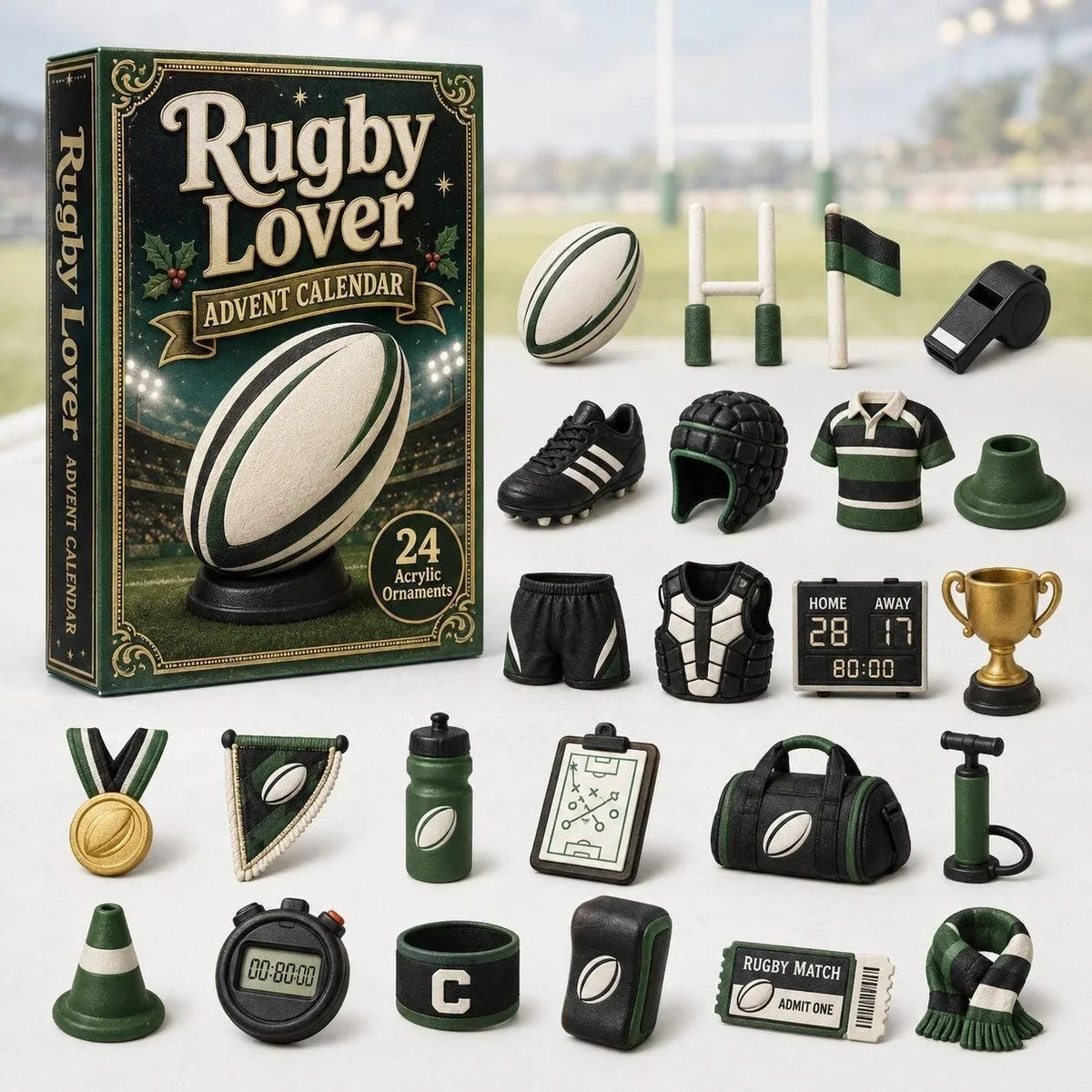 Sports Advent Calendar 2026 with 24 Acrylic Ornaments – Rugby White – image 12