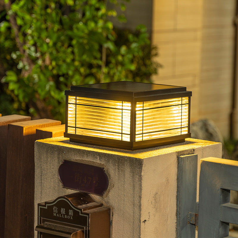 Solar Post Lamp with Japanese Landscape Motif – product view