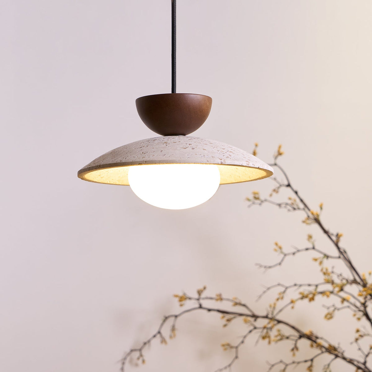 Solstice Travertine and Glass Pendant Light