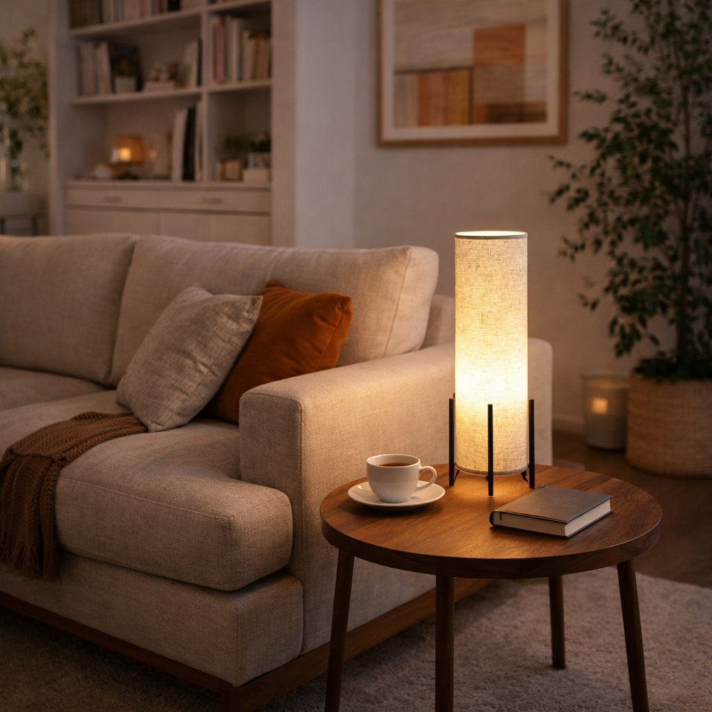Alder Timber and Fabric Column Table Lamp - product detail 2