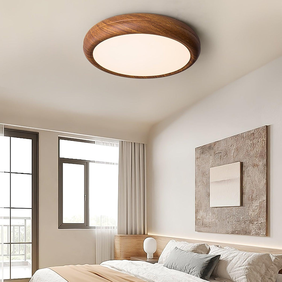 Round Ceiling Lamp with Wood Grain Effect – product view