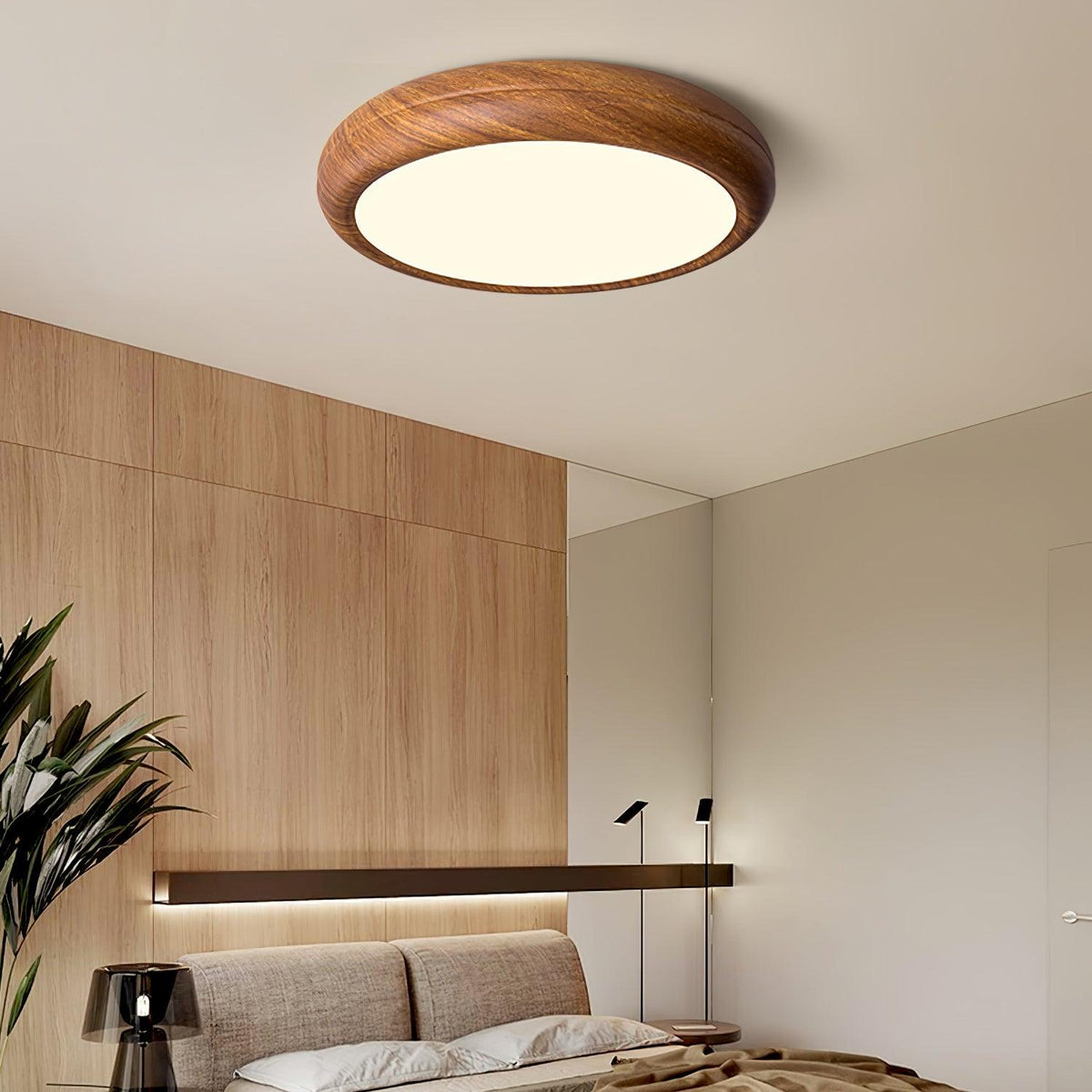 Round Ceiling Lamp with Wood Grain Effect – product view