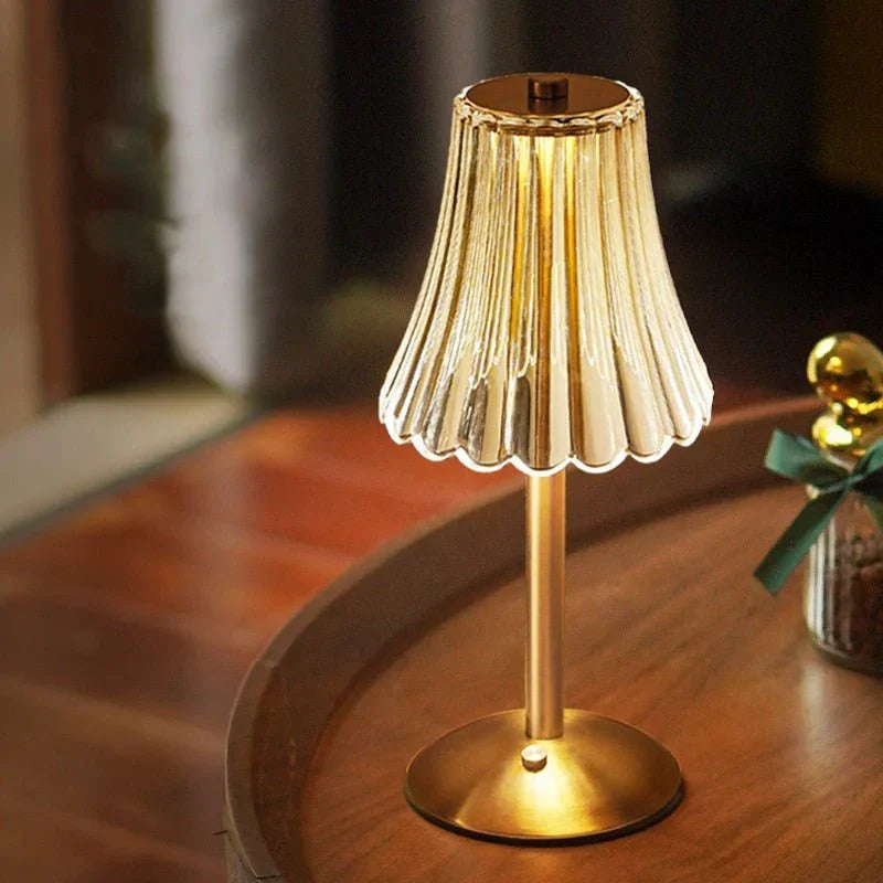Gold Touch LED Table Lamp with Crystal Shade – Vintage