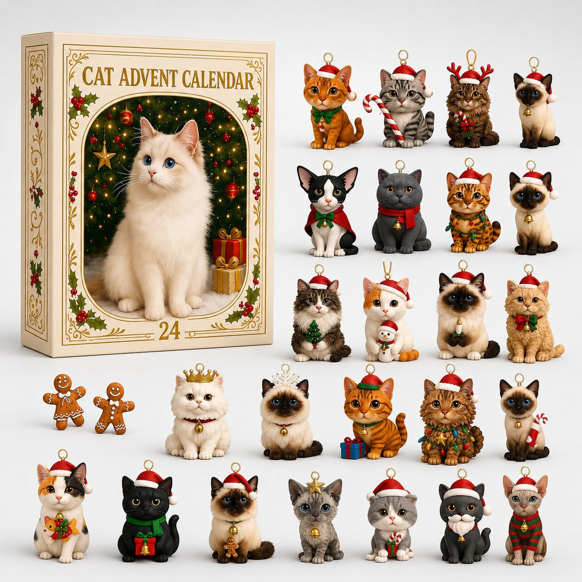 Cat Advent Calendar 2026 with 24 Festive Kitten Ornaments – image 1
