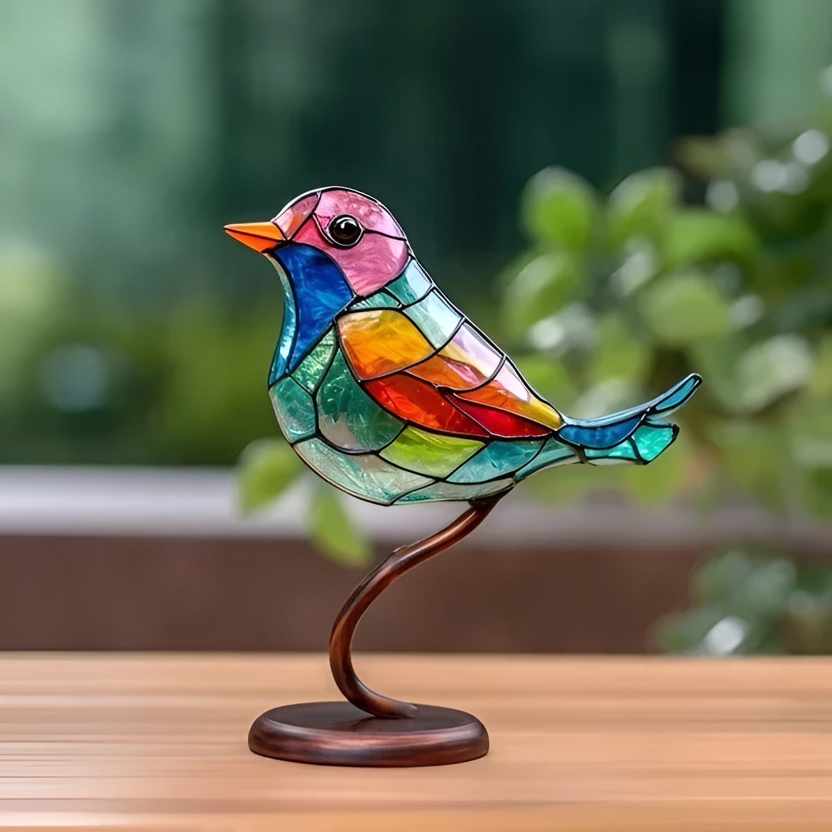 Aviary Stained Glass Bird Ornament - product detail 4