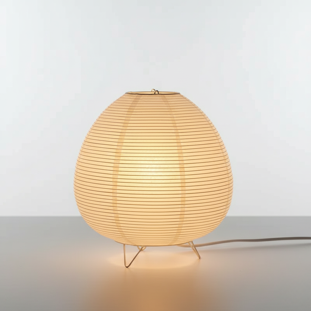 Japandi Tripod Rice Paper Table Lamp, Warm Light – product view