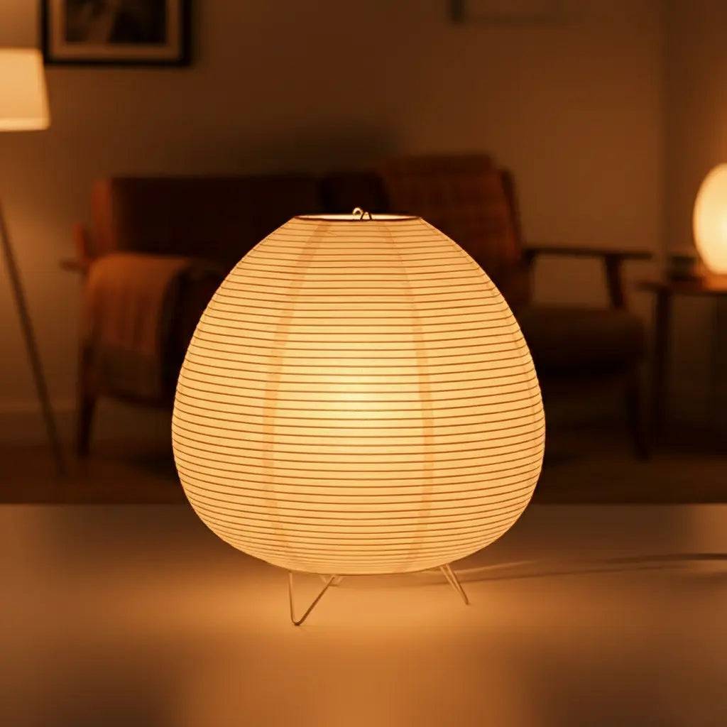 Japandi Tripod Rice Paper Table Lamp, Warm Light – product view