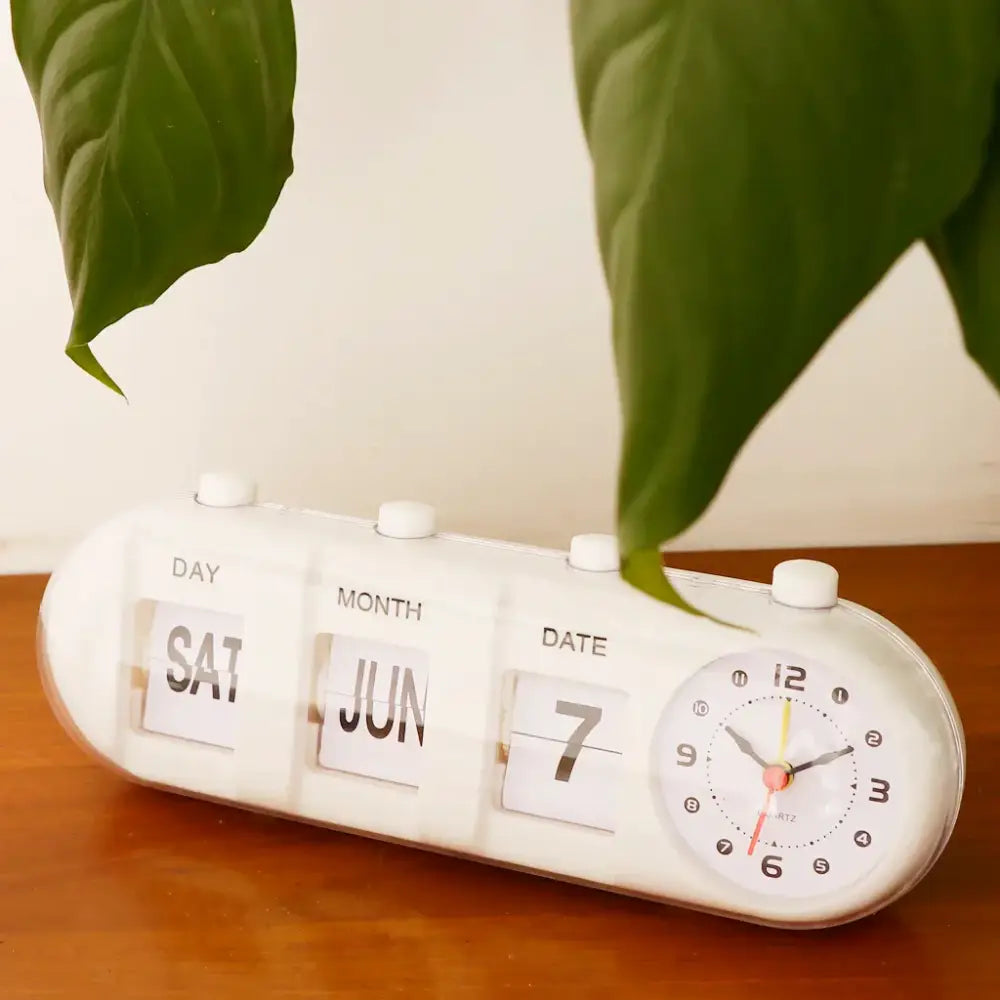 Daybook Analogue Calendar Desk Clock